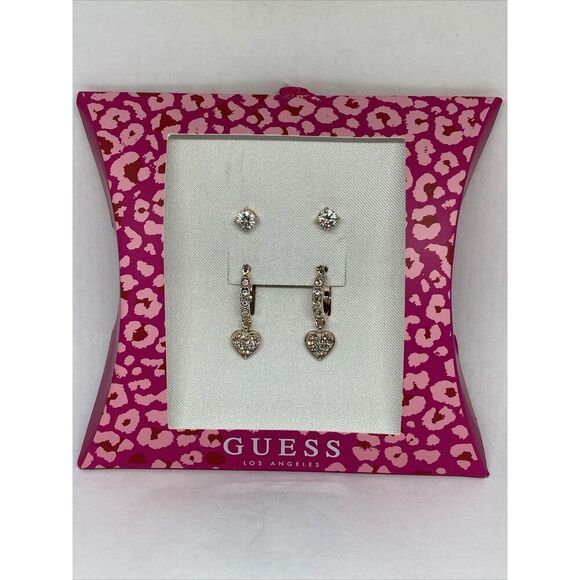 Guess A12066-21 Rose Gold-Tone 2-Pc Set Crystal Heart Earrings MSRP $25 G27 - Picture 1 of 5